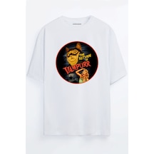 Kedi Baskılı Unisex Beyaz Oversize Tshirt Beyaz