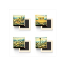 Ankara - 4'lü Memleket Seti - Baskılı Buzdolap Magneti Kare - 9x9 Cm - 4 Adet