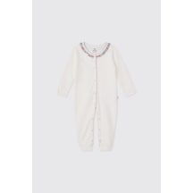 Panço Liberty Kumaş Çiçek Desenli Yenidoğan Tulum Krem
