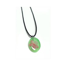 Kartopu - 302 - Çiçeği Oval Epoksi - Nazblsmm - Kolye Yeşil Kristal