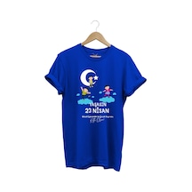 23 Nisan Çocuk Bayramı Baskılı %100 Pamuk Regular Fit Bisiklet Yaka Premium Mavi T-shirt Mavi