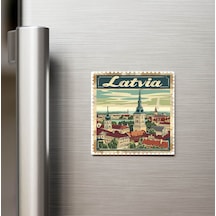 Letonya Latvia - Posta Pulu Temalı Ülke - Baskılı Buzdolap Magneti Kare - 9x9 Cm