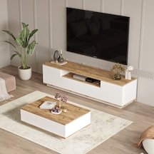 Robin Home Loft Tv Ünitesi Orta Sehpa 2'Li Set Çam-Beyaz