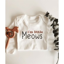 İmaj Tuğbababy Little Meows Uzun Kol Çıtçıtlı Organik Bebek Body Beyaz