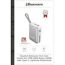 Seyahat Bataryası Hızlı Şarj Yedek Güç Trm-1028 Beyaz 20000 Mah Type-c Lightning Powerbank Çok Renkli