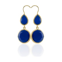 Kadir Jewellery 22 Ayar Altın Kaplama Kadın Taşlı Küpe -el İşçiliği Ve Hipoalerjenik Küpe Parlement Mavisi 25828501