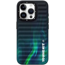 İphone 15 Pro Max Uyumlu Kılıf Kuzey Işıkları Desenli Youngkit Aurora Serisi Yeşil Yeşil