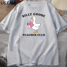 Flood Of Style Nkaz Öğretmen T Shirt Kadın Erkek Pamuk Okula Dönüş T-shirt Komik Kaz Grafik Tees Yuvarl Gri