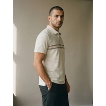 Maccali Erkek Beyaz Kısa Kol Çizgili Polo Yaka Tişört