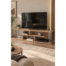 Sulorahome Ceviz Desenli 140 Cm Tv Ünitesi Ve Raf Sistemli Televizyon Sehpası Açık Ceviz