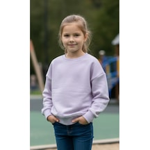 Kız Çocukları İçin 3 İplik Kumaş Lila Rengi Sweatshirt %100 Pamuk Lila