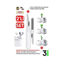 Pro Ve Pro 2.nesil Uyumlu Anc Delikli Silikon Kulaklık Uçları S,m,l Ve 3'ü 1 Arada Bluetooth Kulaklık Temizleme Kalemi Seti Beyaz