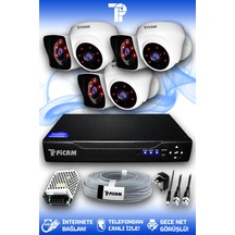 Picam 6 Kameralı Kare 3 İç Kamera Set HDD'siz Full HD Gece Görüşlü Güvenlik Kamerası Sistemi