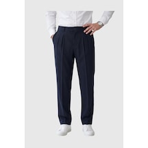 Rizzup Lacivert Baggy Fit Pileli Kumaş Pantolon Likralı, Beli Lastikli Rahat Kesim Erkek Pantolon 2600920