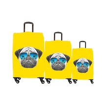 My Saraciye My 28 Pug Köpek Valiz Kılıfı / Bavul Koruyucu Örtüsü Büyük, Orta, Kabin Boy Set Sarı