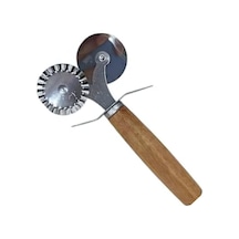Ayrex Vıvaluxe Çift Taraflı Paslanmaz Çelik Hamur Ve Pizza Kesici, Tırtıklı Ve Düz Bıçaklı, Ergonomik Ahşap S Genel
