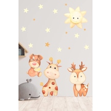 MSticker Sevimli Zürafa,Köpek,Geyik Ve Yıldızlar Çocuk Bebek Odası Sticker