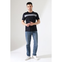 Erkek İki Renk Parçalı Bisiklet Yaka T-shirt - Pamuklu Tişört Siyah