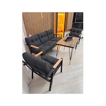 Houseart Açelya Balkon, Bahçe, Cafe - Salon - Metal Kanepe Koltuk Takımı 3+1+1 + Masa Antrasit