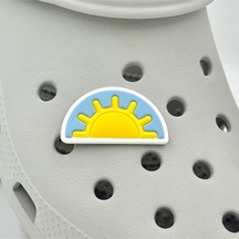 Crocs Terlik Süsü Ve Aksesuarı , Çanta Süsü Jibbitz Yarım Güneş 01 Figür Aksesuar Sarı-bebemavi-beyaz