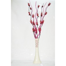 60 Cm Desenli Krem Vazo 5 Adet Kırmızı Üzüm Çiçek 5adet Fuşya Dal