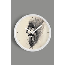 Motorcu Modern Duvar Saati - 35cm - Önü Camlı Beyaz Kasa - Sessiz Mekanizma Beyaz