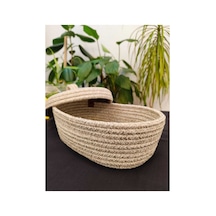 Hasır Jüt Sepet Oval Kapaklı Organizer Düzenleyici 30x20x10 Cm Taş Taş