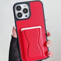 Apple İphone 13 Pro İle Uyumlu Kılıf Stand Olabilen Deri Kılıf Kartlık Özellikli Emollient İphone 13 Pro İle Uyumlu Cardsafe Kılıf Kırmızı Çok Renkli