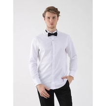 Dufy Beyaz Erkek Slim Fit Düz Ata Yaka Duble Manşetli Kol Gömlek - 94418-beyaz Beyaz