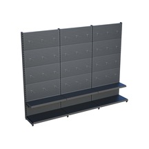 Antrasit Metal Delikli 3'lü Birleşik 2 Katlı Market Raf Sistemi Hırdavat Rafı G270cm Yükseklik H220 Cm Siyah