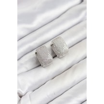 Gümüş Renk Full Zirkon Taşlı Kare Halka Kadın Küpe Tj-bkp11894 Çok Renkli