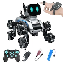 Oyuncak 2.4 Ghz Uzaktan Ve Bilekten Kumandalı Şarjlı 8 Teker Akrobat Robot Köpek Müzikli Ve Led Işık Gri