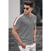 Madmext Füme Şeritli Polo Yaka Erkek Tişört 5215 Füme