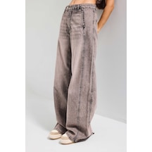 Itsbasic Kadın Koyu Kot 4s6-165 Barrel Yüksek Bel Fit Süper Bol Kesim Kemer Detaylı Tasarım Denim Jean