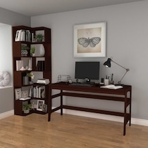 Woodesk Bohem, Ahşap, Masa Ve Köşe Kitaplık Takımı, Ceviz Renk