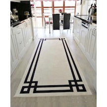 STY Home Vogue Yıkanabilir Kaymaz Tabanlı Halı Yolluk Makinede Beyaz Siya