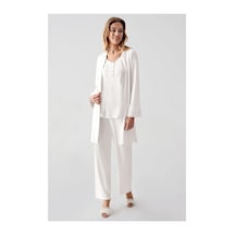 Angbutik Freshness 321 Kadın Sabahlıklı Pijama Takımı ekru