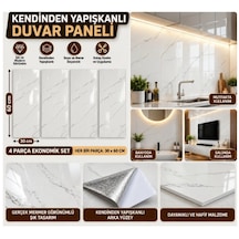 Kendinden Yapışkanlı Mermer Görünümlü Duvar Paneli 4'lü Set 30x60 Cm Dekoratif Duvar Kaplama Beyaz