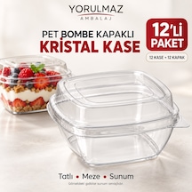 12 Adet Pet Bombe Kapaklı Kristal Kase Şeffaf Plastik Tatlı, Magnolya Ve Meze Sunum Kabı