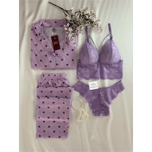 Mh Moony Homewears 4'lü Lila Kalpcik Uzun Kol Pijama İç Giyim Seti LILA