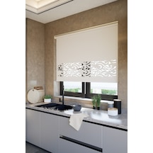 Lazer Kesim Mat Stor Perde, Lazer Kesimli Klasik Serisi, C-8001 Beyaz Renk Siyah