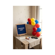 Süper Kahraman Doğum Günü Süsleme Mini Set Koyu Mavi Keçe Yazı Panosu Standlı Balon Zincirli 1 - 5