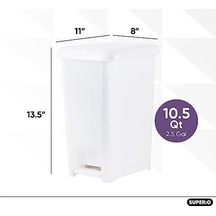 Superio Plastik Mini Çöp Tenekesi, Ayak Pedallı, Ayak Basmalı, Kapaklı, Banyo, Mutfak, Ofis, Masa Altı, Yatak Odası, Yurt İçin, 9,5 Litre, Küçük, İnce, Beyaz 10l Siyah