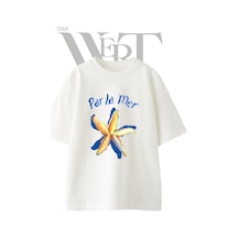 Thewert Watercolor Starfish Tasarım Baskılı Ünisex Beyaz Oversize T-shirt