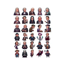 30 Adet Viktorya Mahkeme Karikatürü Sticker Seti - Laptop, Defter, Ajanda Çok Renkli