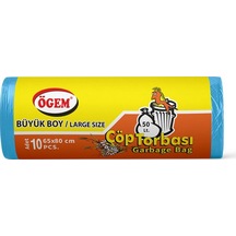 Büyük Boy Çöp Torbası 65 X 80 Cm 10 Lu Rulo X 5 Paket 50 Adet Mavi