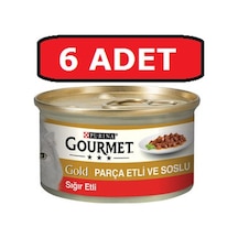Gourmet Gold Parça Sığır Etli Soslu Konserve Yetişkin Kedi Maması 6 x 85 G