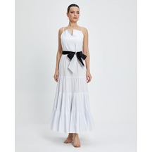 Kadın Askılı Uzun Elbise - Kemer Detaylı - Modern Ve Şık - Günlük Ve Özel Günler İçin Elbise Ekru