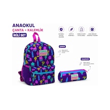 Coral High Kaktüs Baskılı Anaokulu Çantası 23337+ Üç Bölmeli Kalemlik 22313 Çok Renkli