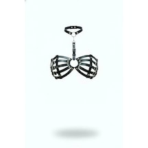 İkikareshop Siyah Göğüs Harness Yaka Detaylı Kafes Yapılı Deri - Brf1408 Çok Renkli